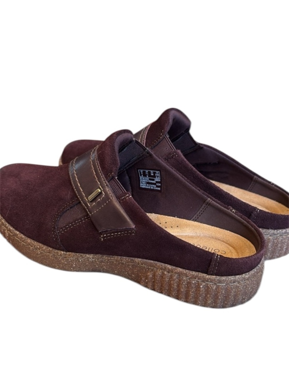 Clarks Collection Caroline Bay Suede Slip-On Clogs - Wine/Burgundy - Size 7 - Picture 2 of 5